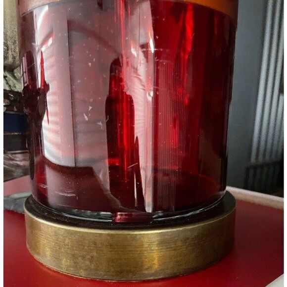 Vintage Red Glass Lamp with Drum Shade - Picture 6 of 10